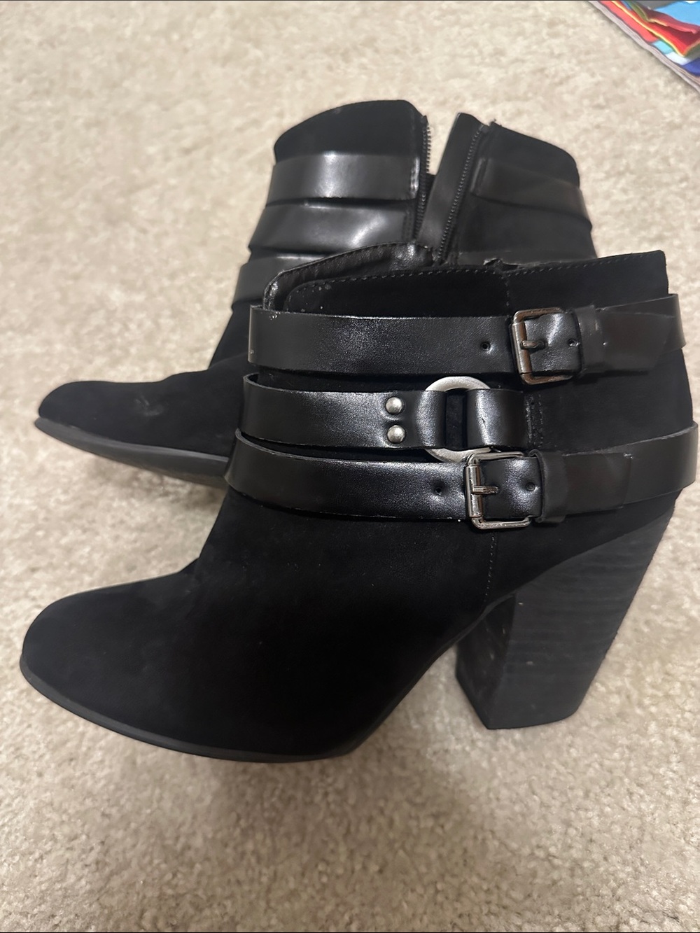 Carlos by Carlos Santana Black Suede-Look Ankle Booties with Buckle Straps